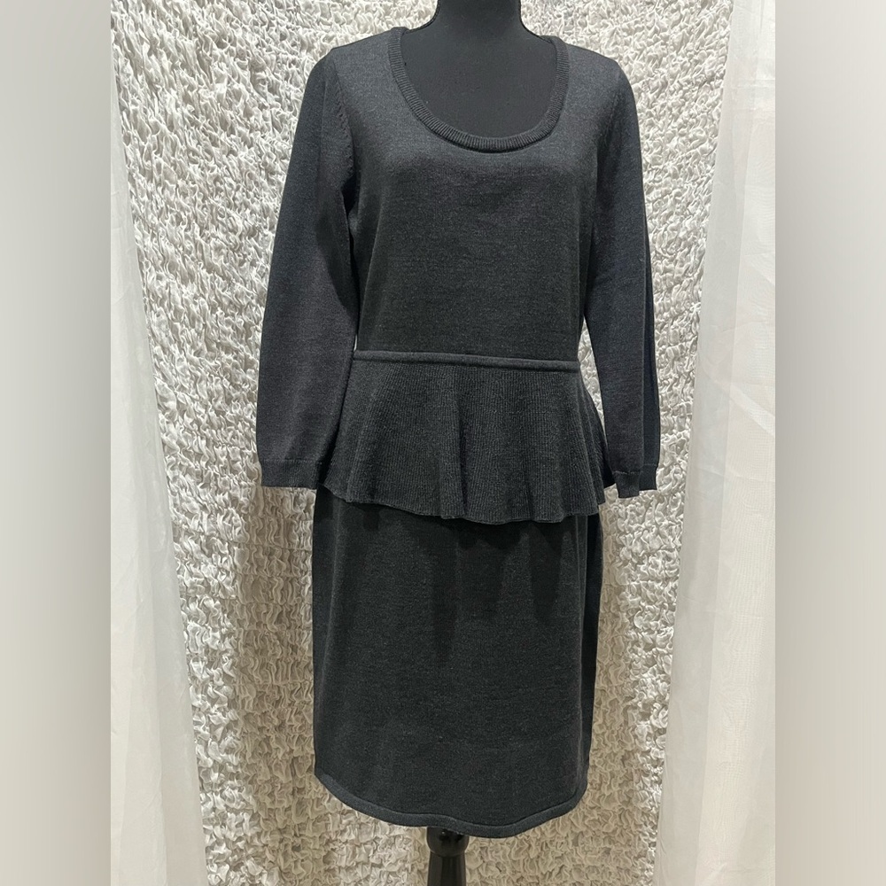 Calvin Klein PEPLUM Sweater DRESS, GREY OFFICE SIREN, WOMEN SIZE L